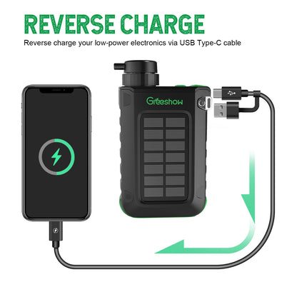 Greeshow portable water filter  | Solar & Hand Crank Emergency Water Filter Pump - Off-Grid  GS-2811