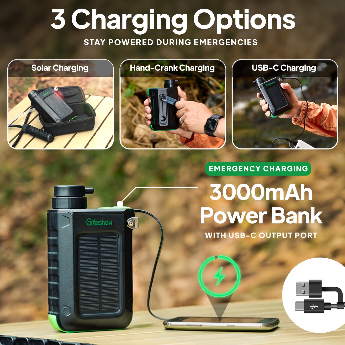 Greeshow portable water filter  | Solar & Hand Crank Emergency Water Filter Pump - Off-Grid  GS-2811