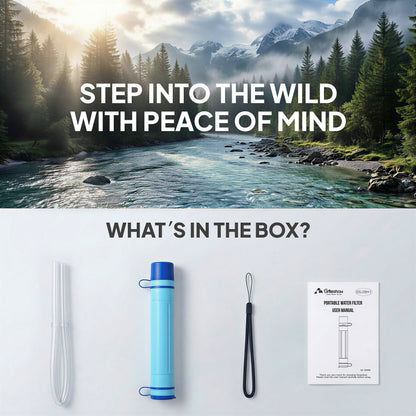 Greeshow Portable Water Filter Straw, Personal Water Filtration System with Replaceable Cartridge, 0.01